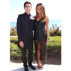Black sequence long prom dress